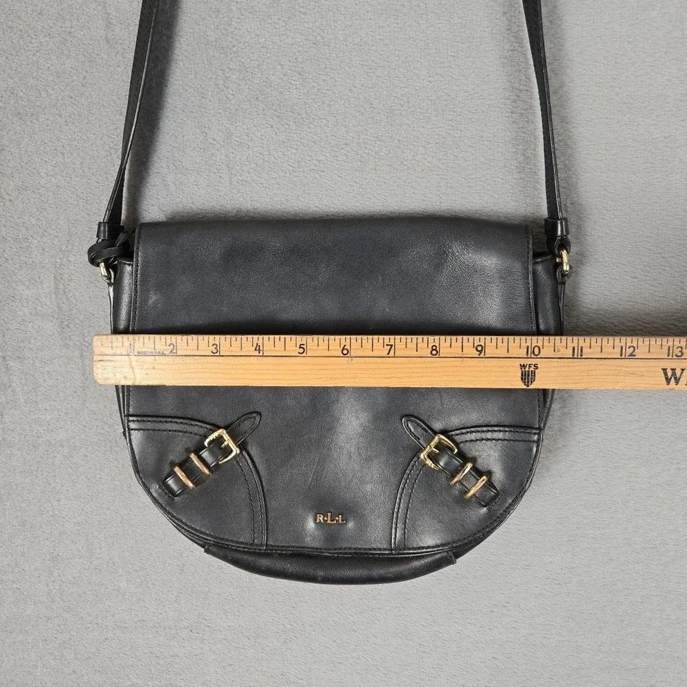 Lauren Ralph Lauren Womens Leather Magnet Close Crossbody Shoulder Handbag Black